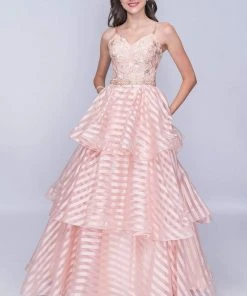 Nina Canacci - 1435 Embroidered V-neck Tiered A-line Dress