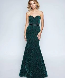 Nina Canacci - 1454 Embroidered Strapless Trumpet Evening Dress