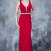 Nina Canacci - 2124 Plunging Adorned Waist Sleeveless Gown Formal Gowns 2 Nina Canacci - 2124 Plunging Adorned Waist Sleeveless Gown Formal Gowns