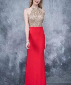 Nina Canacci - 2126 Illusion Geo-Halter Sheath Gown