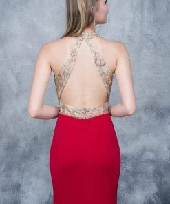 Nina Canacci - 2130 Embroidered Illusion V-neck Sheath Dress 12 Nina Canacci - 2130 Embroidered Illusion V-neck Sheath Dress