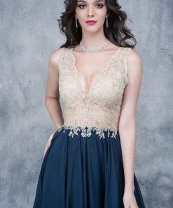 Nina Canacci - 2133 Scalloped Plunging Illusion Gown