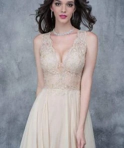 Nina Canacci - 2133 Scalloped Plunging Illusion Gown