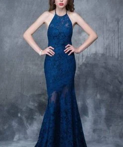 Nina Canacci - 2141 Lace Illusion Panel Sheath Gown Formal Gowns