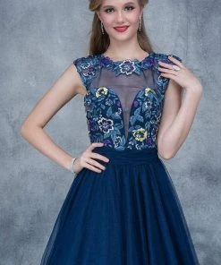 Formal Gowns Nina Canacci - 2145 Cap Sleeve Floral Appliqued Evening Gown