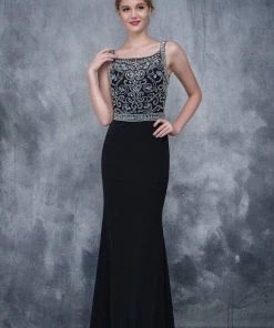 Formal Gowns Nina Canacci - 2166 Bejeweled Illusion Bateau Sheath Dress