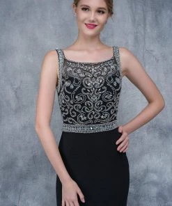 Formal Gowns Nina Canacci - 2166 Bejeweled Illusion Bateau Sheath Dress