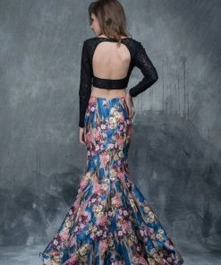 Nina Canacci - 2173 Two-Piece Long Sleeve Contrast Evening Dress Formal Gowns