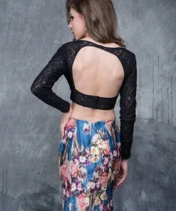 Nina Canacci - 2173 Two-Piece Long Sleeve Contrast Evening Dress Formal Gowns