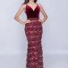 Nina Canacci - 2198 Plunging V-neck Sequined Trumpet Dress