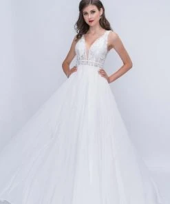 Nina Canacci - 2205 Floral Embroidered Plunging V-Neck Gown