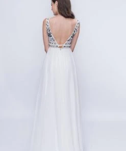 Nina Canacci - 2205 Floral Embroidered Plunging V-Neck Gown