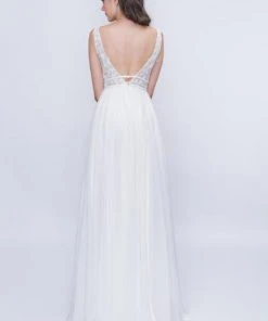 Nina Canacci - 2205 Floral Embroidered Plunging V-Neck Gown