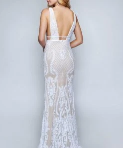 Nina Canacci - 2236 Lattice Sequined Plunging Sheath Gown 7 Nina Canacci - 2236 Lattice Sequined Plunging Sheath Gown