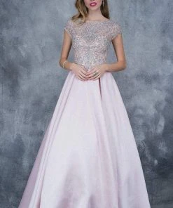 Nina Canacci - 3129 Embellished Illusion Bateau Pleated Ballgown Formal Gowns