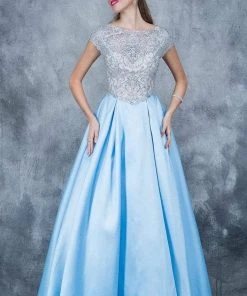 Nina Canacci - 3129 Embellished Illusion Bateau Pleated Ballgown Formal Gowns