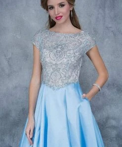 Nina Canacci - 3129 Embellished Illusion Bateau Pleated Ballgown Formal Gowns