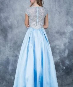 Nina Canacci - 3129 Embellished Illusion Bateau Pleated Ballgown Formal Gowns