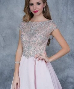 Nina Canacci - 3129 Embellished Illusion Bateau Pleated Ballgown Formal Gowns