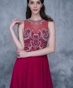 Nina Canacci - 3130 Jeweled Illusion Jewel A-line Dress Formal Gowns