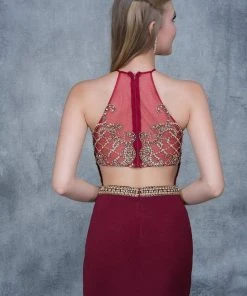 Nina Canacci - 3131 Bedazzled Illusion Halter Sheath Dress Formal Gowns