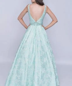 Nina Canacci - 3146 Illusion Plunging Neck Gem Embellished A Line Gown Formal Gowns