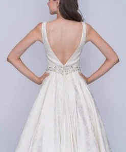 Nina Canacci - 3146 Illusion Plunging Neck Gem Embellished A Line Gown Formal Gowns