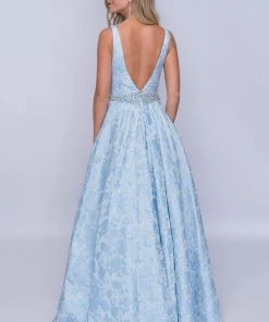 Nina Canacci - 3146 Illusion Plunging Neck Gem Embellished A Line Gown Formal Gowns