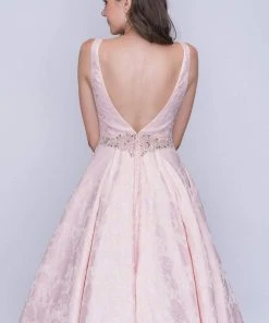 Nina Canacci - 3146 Illusion Plunging Neck Gem Embellished A Line Gown Formal Gowns