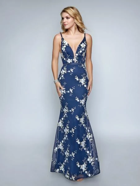 Nina Canacci - 3150 Floral Embroidered Deep V-neck Trumpet Dress Formal Gowns 3 Nina Canacci - 3150 Floral Embroidered Deep V-neck Trumpet Dress Formal Gowns