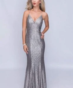 Formal Gowns Nina Canacci - 3152 Plunging Crisscrossed Back Glitter Gown