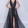 Nina Canacci - 5132 Lace Deep V-neck A-line Dress With Train Formal Gowns