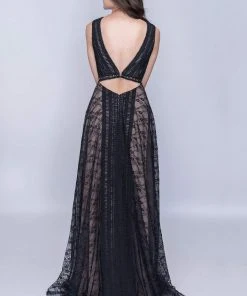 Nina Canacci - 5132 Lace Deep V-neck A-line Dress With Train Formal Gowns 5 Nina Canacci - 5132 Lace Deep V-neck A-line Dress With Train Formal Gowns