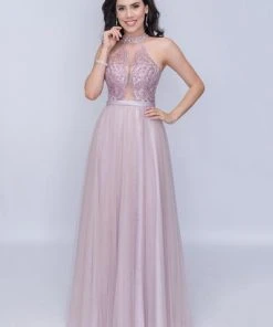 Nina Canacci - 6026 Beaded Lace High Halter A-line Dress