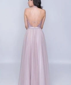 Nina Canacci - 6026 Beaded Lace High Halter A-line Dress