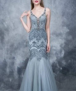 Formal Gowns Nina Canacci - 8142 Jeweled V-neck Mermaid Dress