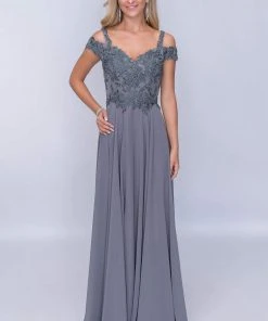 Nina Canacci - Embroidered A-Line Evening Dress M507 - 1 Pc Grey In Size 20 Available Formal Gowns