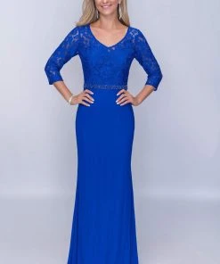 Nina Canacci - Fitted V-Neck Lace Evening Dress M301 - 1 Pc Royal In Size 14 Available