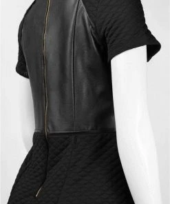 Cocktail Dresses Nina Leonard - L23961 Vegan Leather Back Quilted Dress 7 Cocktail Dresses Nina Leonard - L23961 Vegan Leather Back Quilted Dress