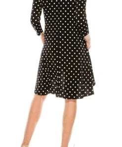 Nina Leonard - L6158A Quarter Sleeve Polka Dot Swing Dress