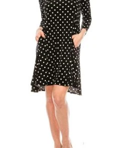Nina Leonard - L6158A Quarter Sleeve Polka Dot Swing Dress