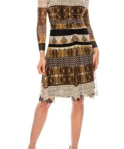 Nine West - 10571282-X51 V-Neck Fitted A-Line Dress Plus Size Dresses