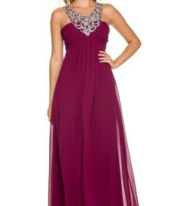Nox Anabel - 2592 Embellished Scoop Neck Empire Waist Evening Dress Formal Gowns