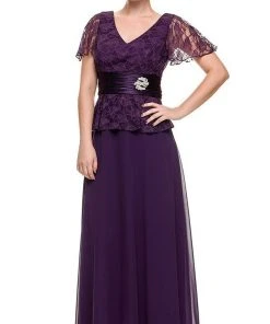 Nox Anabel - 5062 Lace V-Neck A-line Formal Dress