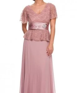 Nox Anabel - 5062 Lace V-Neck A-line Formal Dress