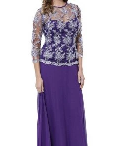 Nox Anabel - 5096 Sheer Lace Jewel Neck A-line Long Formal Dress Formal Gowns