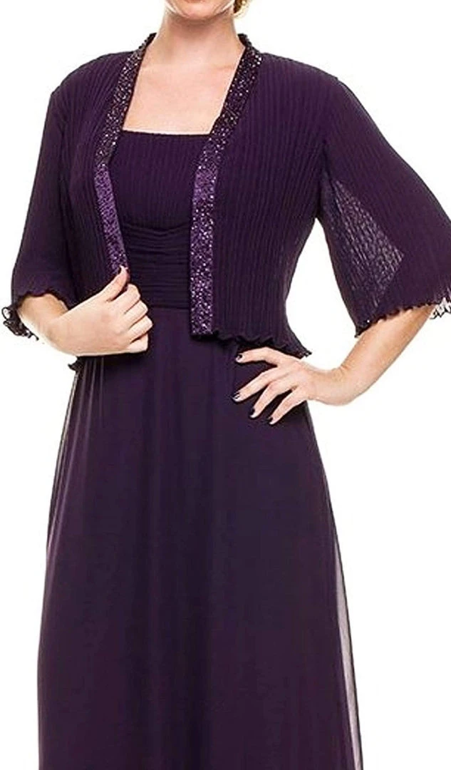 Formal Gowns Nox Anabel - 5099 Ruched Square Neck Dress With Matching Jacket 6 Formal Gowns Nox Anabel - 5099 Ruched Square Neck Dress With Matching Jacket