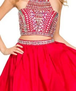 Nox Anabel - 6053 Gem Embellished Halter Two-Piece Cocktail Dress Cocktail Dresses