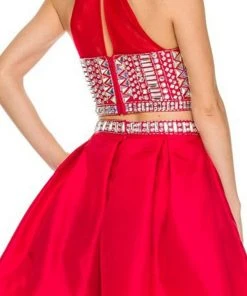 Nox Anabel - 6053 Gem Embellished Halter Two-Piece Cocktail Dress Cocktail Dresses