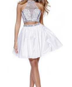 Nox Anabel - 6053 Gem Embellished Halter Two-Piece Cocktail Dress Cocktail Dresses